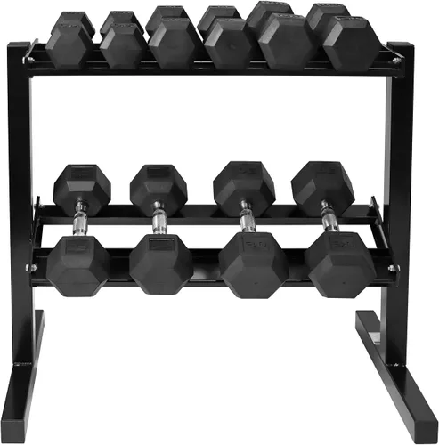 Miniatura 13 de WF Athletic Supply Juego de mancuernas hexagonales con revestimiento de goma con estante de almacenamiento de dos niveles de alta calidad, Juego
