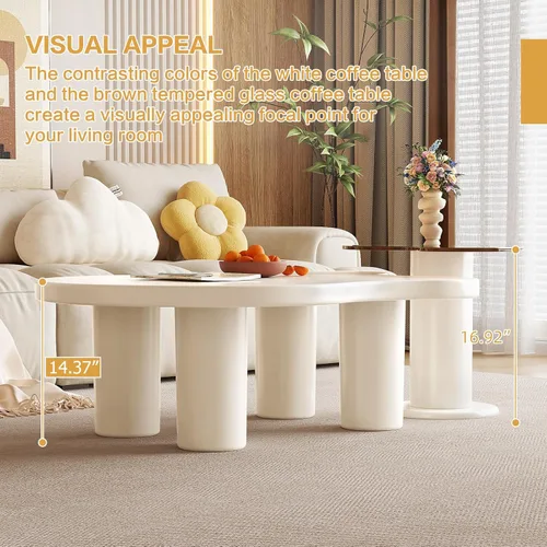 Miniatura 4 de Juego de 2 mesas auxiliares anidadas, centro de forma irregular y mesa auxiliar pequeña de vidrio templado, juego de mesa moderna para decoración