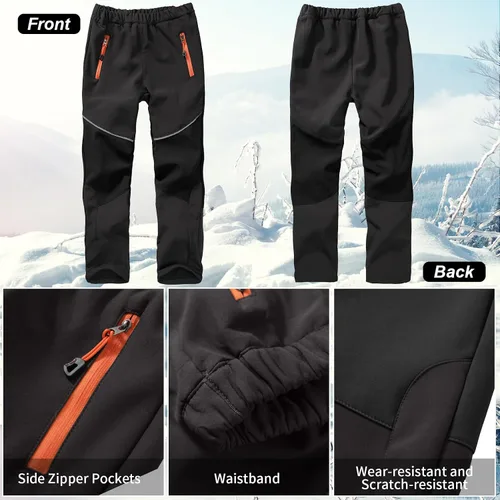 Miniatura 4 de Toomett Pantalones cargo de nieve para niños, niñas y niños al aire libre con forro polar suave Shell senderismo pesca esquí pantalones aislados