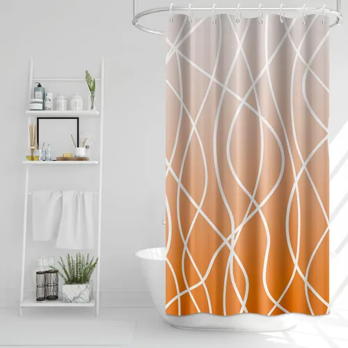 Miniatura 43 de Cortina de ducha pequeña a rayas gris claro degradado para baño, 36 x 72 pulgadas, juego de cortina de ducha geométrica para cabina de RV