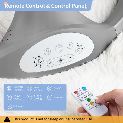 Miniatura 4 de LAREX Columpio para Bebé Columpio Infantil Mecedora Eléctrica para Niños Pequeños Portátil para Recién Nacidos Niño Niña, 5 Velocidades de Balanceo