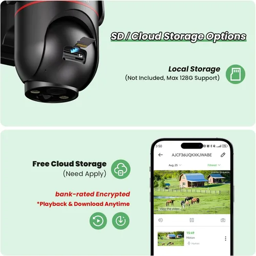 Miniatura 7 de Cámaras de seguridad sin WiFi inalámbricas para exteriores, cámara de seguridad celular al aire libre, PTZ, vista en vivo HD 2K, visión nocturna a
