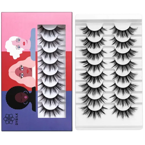 Miniatura 12 de DYSILK - 10 pares de pestañas de visón 6D, pestañas postizas dramáticas de volumen grueso pestañas postizas naturales suaves extensión maquillaje