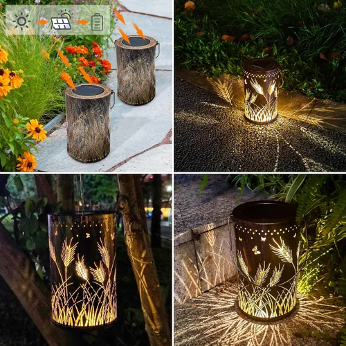 Miniatura 5 de Faroles solares impermeables para exteriores, luces solares de libélula de metal, luces solares decorativas de mesa, farol colgante solar, luces