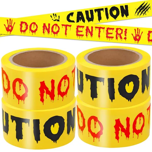 Miniatura 9 de Cinta de precaución para decoración de Halloween, rollo amarillo de 2 pulgadas x 82 pies, cinta de advertencia de peligro para exteriores e