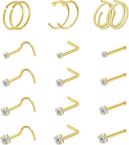 Miniatura 19 de Nose Rings Hoop and Nose Studs Sets for Women Men,Hypoallergenic 316L Surgical Stainless Steel Hinged Clicker Segment Nose Rings Hoop Helix
