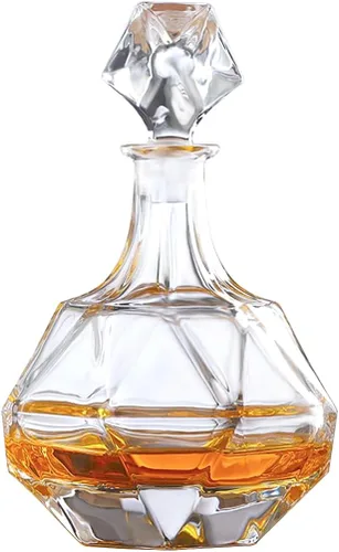 Miniatura 10 de Decantador de vidrio con tapón geométrico hermético, decantador de whisky para vino, bourbon, brandy, licor, jugo, agua, enjuague bucal, vidrio
