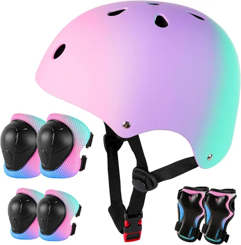 Miniatura 9 de Casco de bicicleta para niños de Banzk, para edades 3-5-8-14+, para niñas y niños, casco con rodilleras, coderas y muñequeras, ventilación