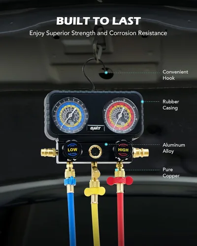 Miniatura 7 de Orion Motor Tech - Medidores de AC, juego de manómetro de 3 vías para refrigerante R1234yf R404a R134a, juego de medidores automotriz con mangueras