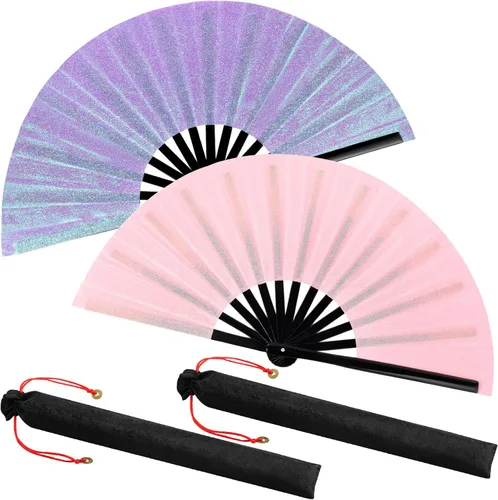 Miniatura 52 de Maitys Paquete de 2 ventiladores de mano plegables grandes de 13 pulgadas, ventiladores chinos de mano grandes para baile de línea, Tai Chi