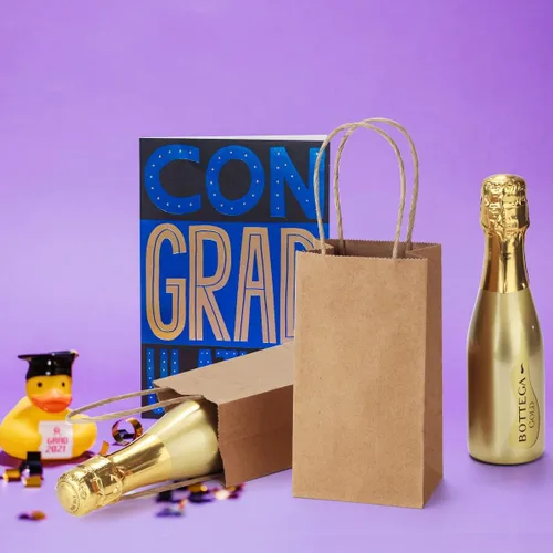 Miniatura 4 de BagDream Paquete de 50 bolsas pequeñas de papel kraft de 3.5 x 2.4 x 6.7 pulgadas con asas, mini bolsas de regalo de fiesta, bolsas de dulces, bolsa