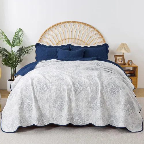 Miniatura 325 de HoneiLife - Juego de colcha de tamaño Queen, juego de ropa de cama de pana bordada de 3 piezas, colcha de lujo, ligera, cálida, para todas las Pana