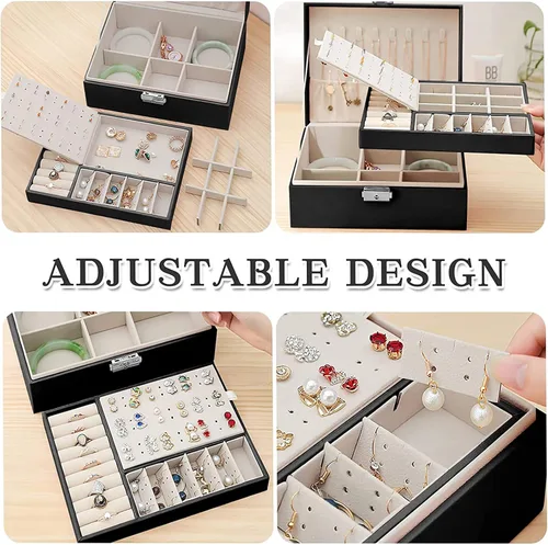 Miniatura 6 de Organizador de joyas para mujer organizador grande de joyas de viaje de 2 capas de piel sintética con forro suave para mujeres y niñas anillos