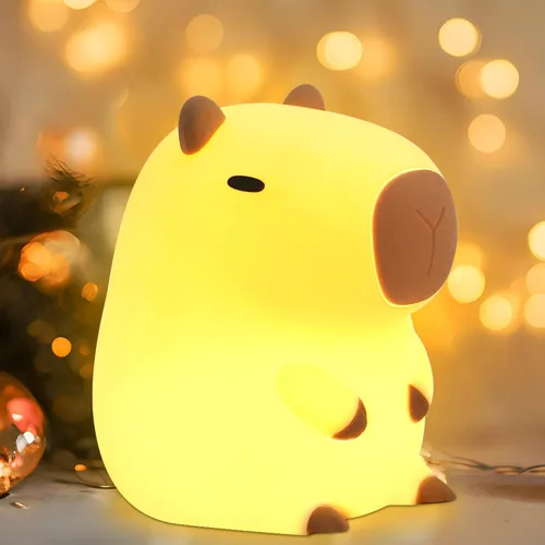 Linda Luz Nocturna de Capibara, Regalos de Capibara para Niños y Amigos, Lámpara de Animales de Silicona para Guardería con Temporizador Recargable