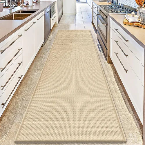 GOYLSER Alfombras de yute de 15 pies para pasillo, alfombra de cocina, antideslizante, lavable, absorbente, alfombra de pasillo color beige para