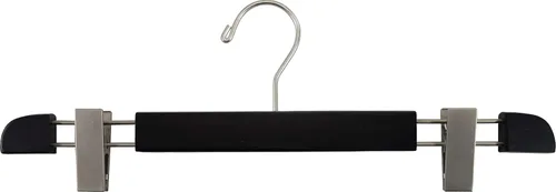 Miniatura 10 de Elegante colgador de madera con perfil bajo y clips ajustables extragrandes, perchas para pantalones o faldas con gancho giratorio cromado de 360
