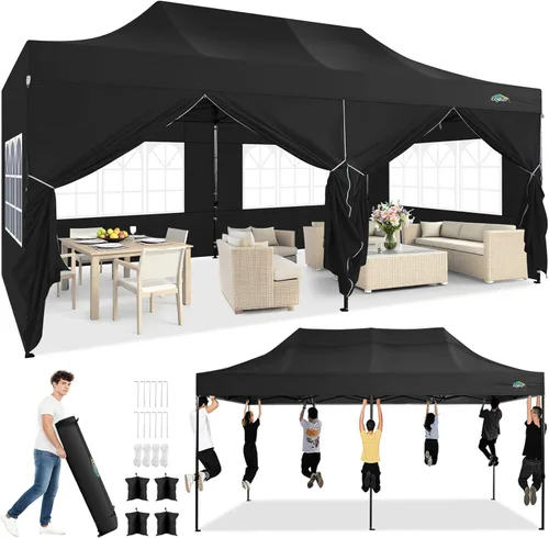 Miniatura 39 de COBIZI Tienda de campaña desplegable resistente de 10 x 10 pies con 4 paredes laterales, marco grueso, tiendas comerciales fáciles de instalar al