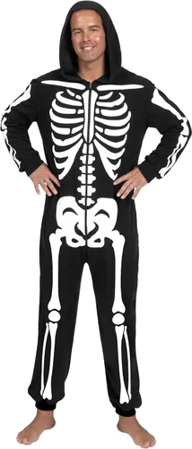 Miniatura 8 de Spooktacular Creations Disfraz de esqueleto para adultos, para hombre, que brilla en la oscuridad, pijama con capucha, ropa de dormir