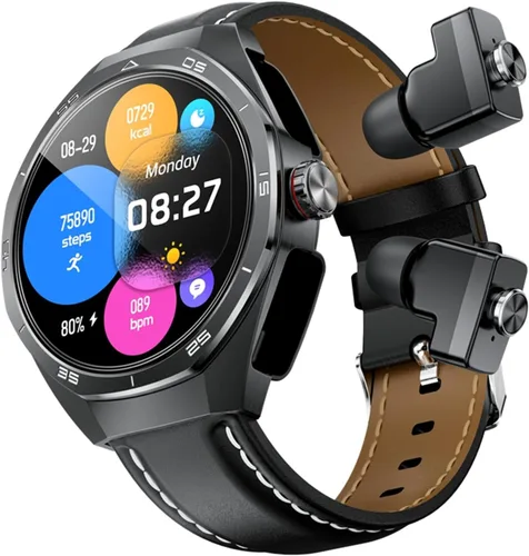 Miniatura 8 de GT97 - Reloj inteligente 2 en 1 con auriculares TWS de 1.53 pulgadas, 128 MB, redondo, impermeable, música, MP3, altavoz, NFC, reloj inteligente