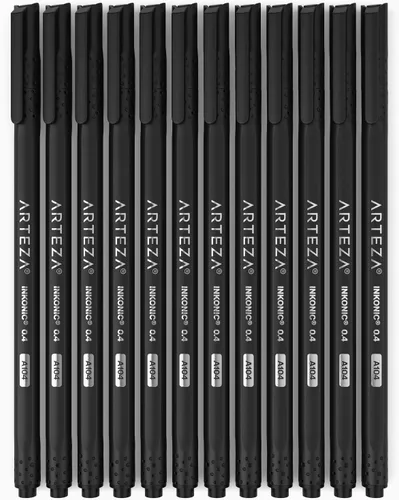 Miniatura 8 de ARTEZA - Plumones Black Inkonic Fineliners, juego de 12, marcadores de punta fina de 0.4 mm, plumones de arte a base de agua para dibujar, hacer