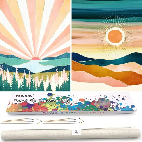 Miniatura 9 de YANXIN Kit de pintura por números para adultos principiantes, paquete de 2 pinturas por números para adultos, lienzo enrollado para decoración
