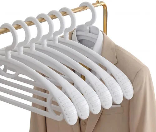 Percha de plástico para ropa, extra gruesa de plástico con hombro ancho para adultos, rotación de 360 grados, antideslizante, percha estándar para