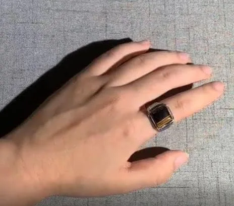 Miniatura 8 de Anillo de plata para hombre Piedra natural de ojos de tigre Anillo turco Anillo retro grabado geométrico por Fantasy World, Metal precioso, ojo