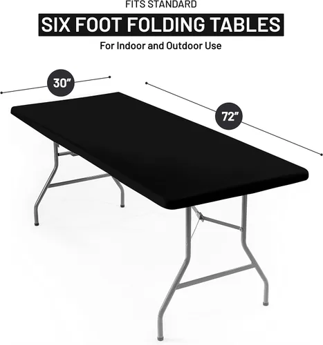 Miniatura 2 de Shamrock Home Mantel ajustable de poliéster de 6 pies, mantel rectangular elástico, mantel para mesas de 6 pies, funda de mesa de picnic para Negro