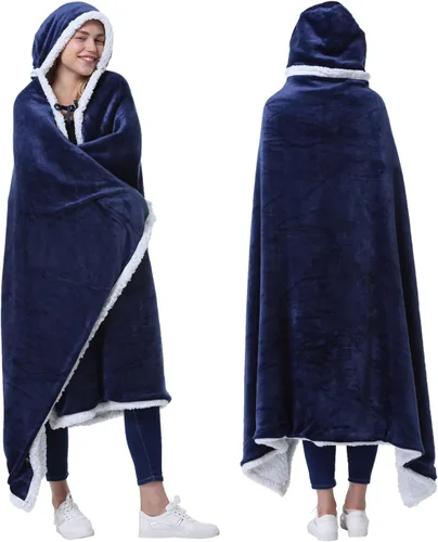Miniatura 10 de Catalonia Poncho con capucha, Manta para vestir con bolsillos para las manos, Capa Cómoda de forro polar Sherpa para niños y adultos, Regalo