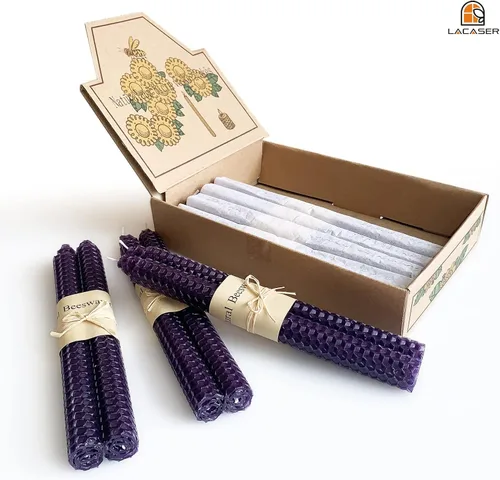 Miniatura 5 de Lacaser - Velas de cera de abejas naturales moradas cónicas, juego a granel de 14 piezas, sin aroma, sin humo y sin goteo, velas largas de 9 Morado