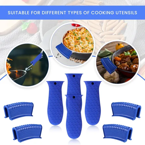 Miniatura 6 de Patelai Juego de 8 soportes de silicona para ollas, funda de mango de hierro fundido, resistente al calor, agarradera, antideslizante, reutilizable