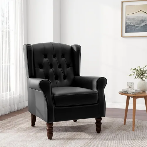 Miniatura 20 de Silla decorativa, sillón tapizado con respaldo alto con esponja de alta resistencia y patas de madera, sillas individuales modernas y cómodas de Un