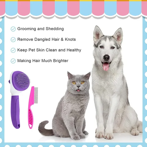Miniatura 4 de Cepillos para gatos de interior, cepillo de perro para quitar con peine de metal para gatos, cepillo de pelo de mascotas autolimpiante con botón