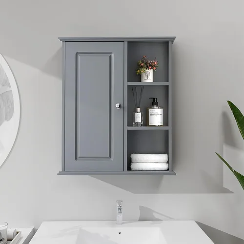 Miniatura 12 de Armario de pared de baño sobre el inodoro, armario de almacenamiento montado en la pared, gabinetes de madera para medicamentos para baño, Negro