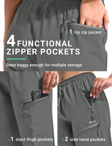 Miniatura 14 de BVVU Pantalones cargo capri de senderismo para mujer, ligeros, de secado rápido, pantalones deportivos impermeables para exteriores, pantalones