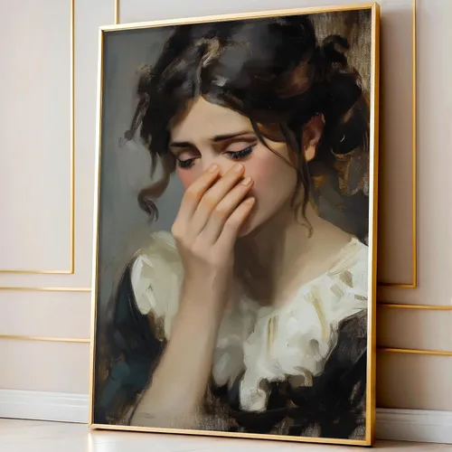 Miniatura 12 de Arte de pared de plumas abstractas, pintura de retrato de mujer, pósteres franceses vintage, pintura de mujeres victorianas, obra de arte de niña