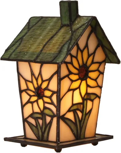 Miniatura 8 de Bieye L10782 - Lámpara de mesa estilo Tiffany con vitral en forma de casa de pájaro para decoración del hogar (17.8 cm de alto, libélula)