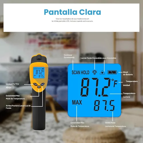 Miniatura 6 de Etekcity Pistola de temperatura láser termómetro infrarrojo 774, termómetro para carne, alimentos, caramelos y horno para accesorios de plancha