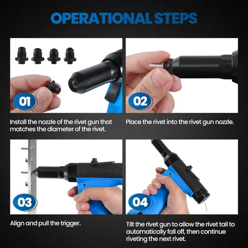 Miniatura 5 de Pistola de Remaches Neumática Air Pop Riveter Kit de Herramientas con Boquillas de Remache de 1/8", 5/32", 3/16", 1/4", Pistola Remachadora