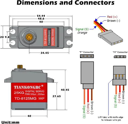 Miniatura 4 de TD-8125MG 55.1 lbs Servo digital 360 grados impermeable gran par de metal engranaje para DIY robot brazo robótico RC Modelo PWM 500μs-2500μs
