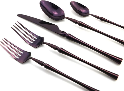 Miniatura 2 de JASHII Juego de cubiertos de acero inoxidable de 6 piezas, servicio para 1 juego de vajilla de cocina, elegante juego de vajilla morada, cuchillo, 6