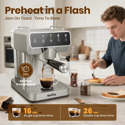 Miniatura 3 de Expresso - Cafeteras con pantalla táctil de 20 bares, máquina de espresso profesional con espumador de leche y agua caliente, cafetera de acero