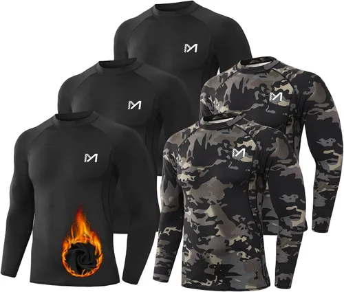 Miniatura 36 de MEETWEE Paquete de 4/5 camisas de compresión térmica para hombre, manga larga, forro polar, capa base, equipo de entrenamiento de invierno