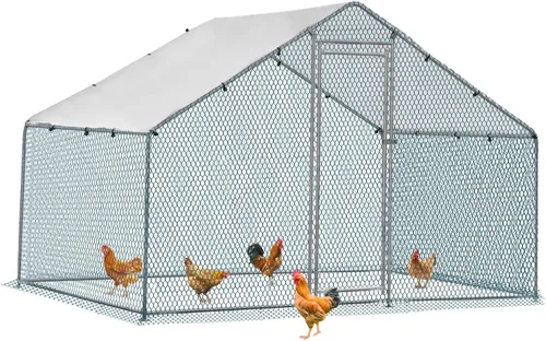 Miniatura 18 de VINGLI Gallinero grande de metal para pollos, gallinero con cubierta impermeable anti-UV, corral de pollo de alta resistencia con bloqueo de Negro