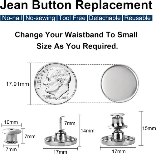 Miniatura 3 de TOOVREN 8 juegos de botones para jeans sueltos, botones de repuesto instantáneos sin costura ni herramientas, ajustables para apretar la cintura