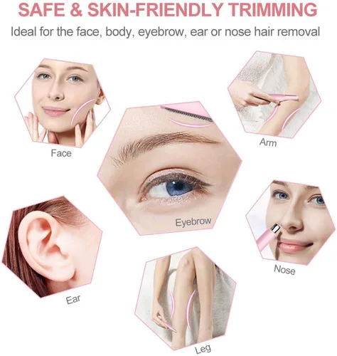 Miniatura 6 de TOUCHBeauty Recortadora de pelo para cara, cejas, nariz, orejas, cuerpo, todo en UNO, removedor de pelo para mujeres y hombres, doble cuchilla, Rosa