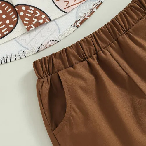 Miniatura 5 de Conjunto de 2 piezas de camiseta de manga corta con botones y pantalones cortos sólidos para bebé niño
