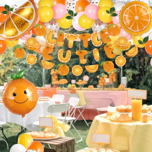 Miniatura 4 de Little Cutie Decoraciones para Baby Shower, Suministros para Fiesta de Baby Shower con Tema Naranja, con Globos Naranjas, Adornos para Cupcakes