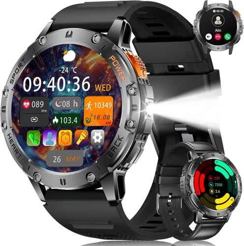 Military Smart Watches for Men for Android/iPhone-1.43'' Amoled Display Fitness Watch with Heart Rate/SpO2/Sleep Monitor/100+ Sport