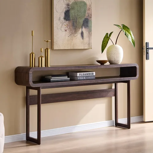 Miniatura 9 de IFGET - Mesa de consola larga de 63 pulgadas, mesa moderna de entrada de 31.5" de altura con estante de almacenamiento abierto, diseño de perfil